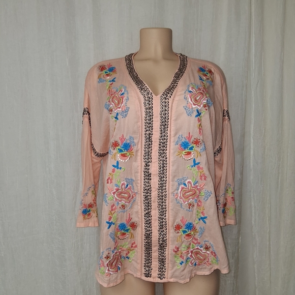 Soft Surroundings Tops - Embroidered Pink Floral Women's Top
